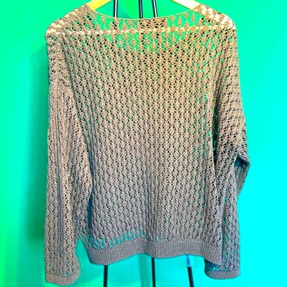 Gina L Openwork Sweater Slits on Sides Feminine Knitted Dark Green Long Sleeves - Picture 9 of 11